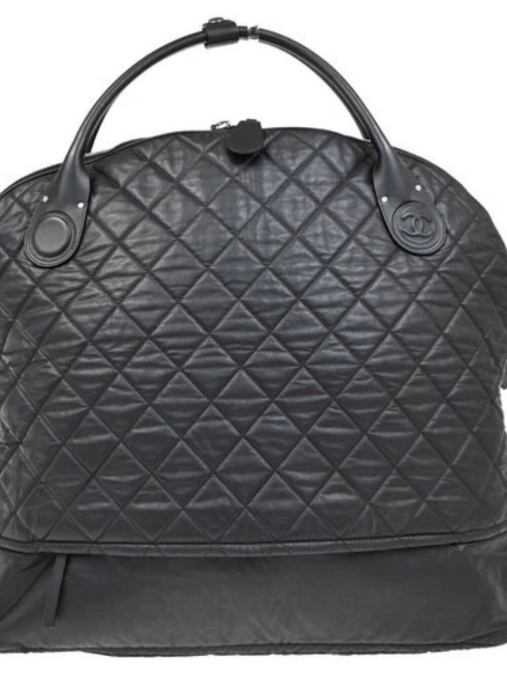 CHANEL CC Logo Coco Cocoon Travel Hand Bag Nylon Leather Black Italy 44RP154 - Picture 1 of 15